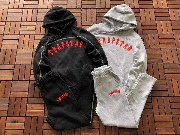 Trapstar Trousers Hoodie Set Black and Red